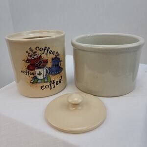 4 Inch White USA Crock 5 Inch Tan Decor Coffee Crock  Lid  Home and Garden 2003